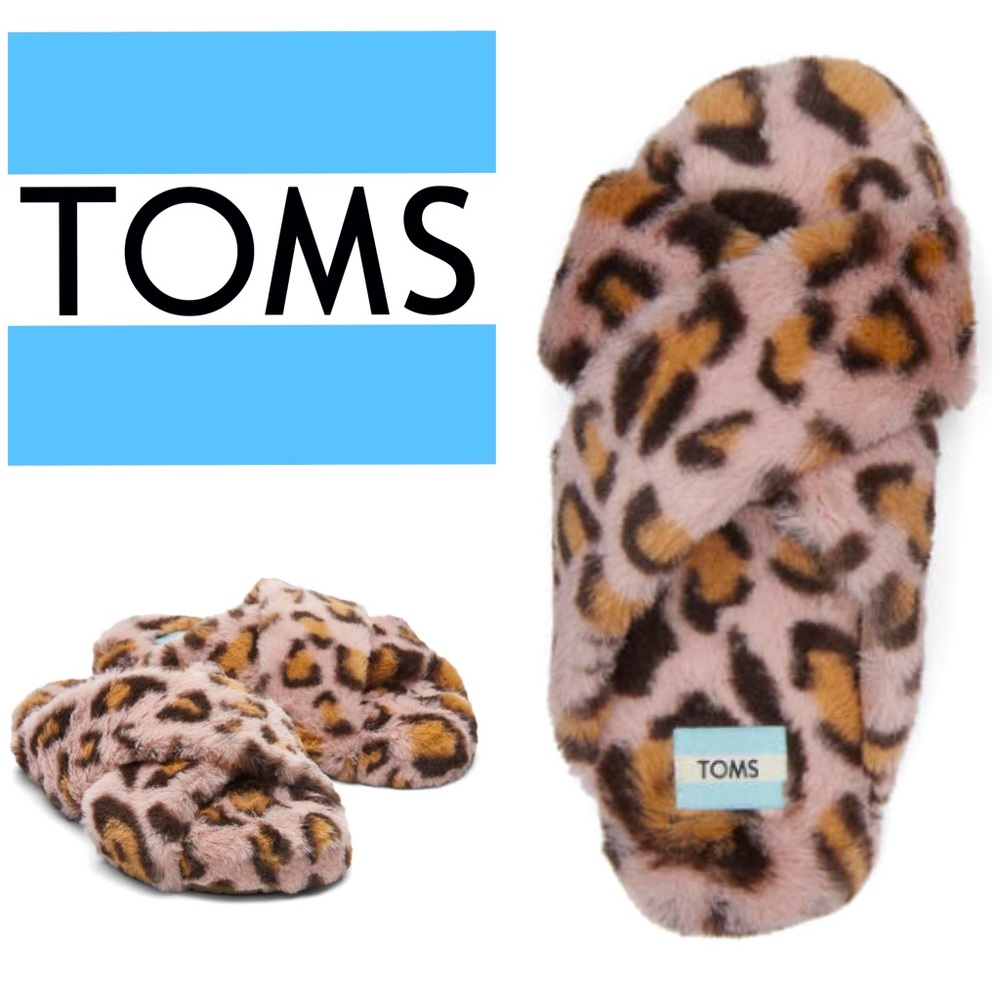 Toms Women's Susie Eva Faux Fur Slip On Slippers Slides Cheetah